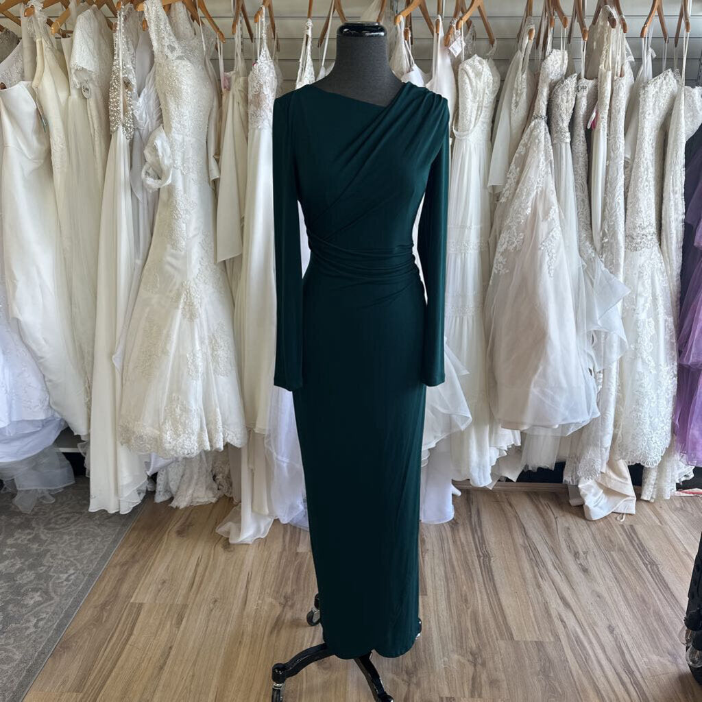 Connected Apparel Green Long Sleeve Ruched Long Formal Dress 6