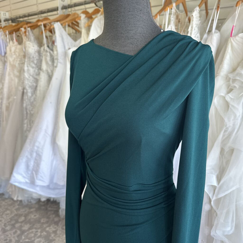 Connected Apparel Green Long Sleeve Ruched Long Formal Dress 6