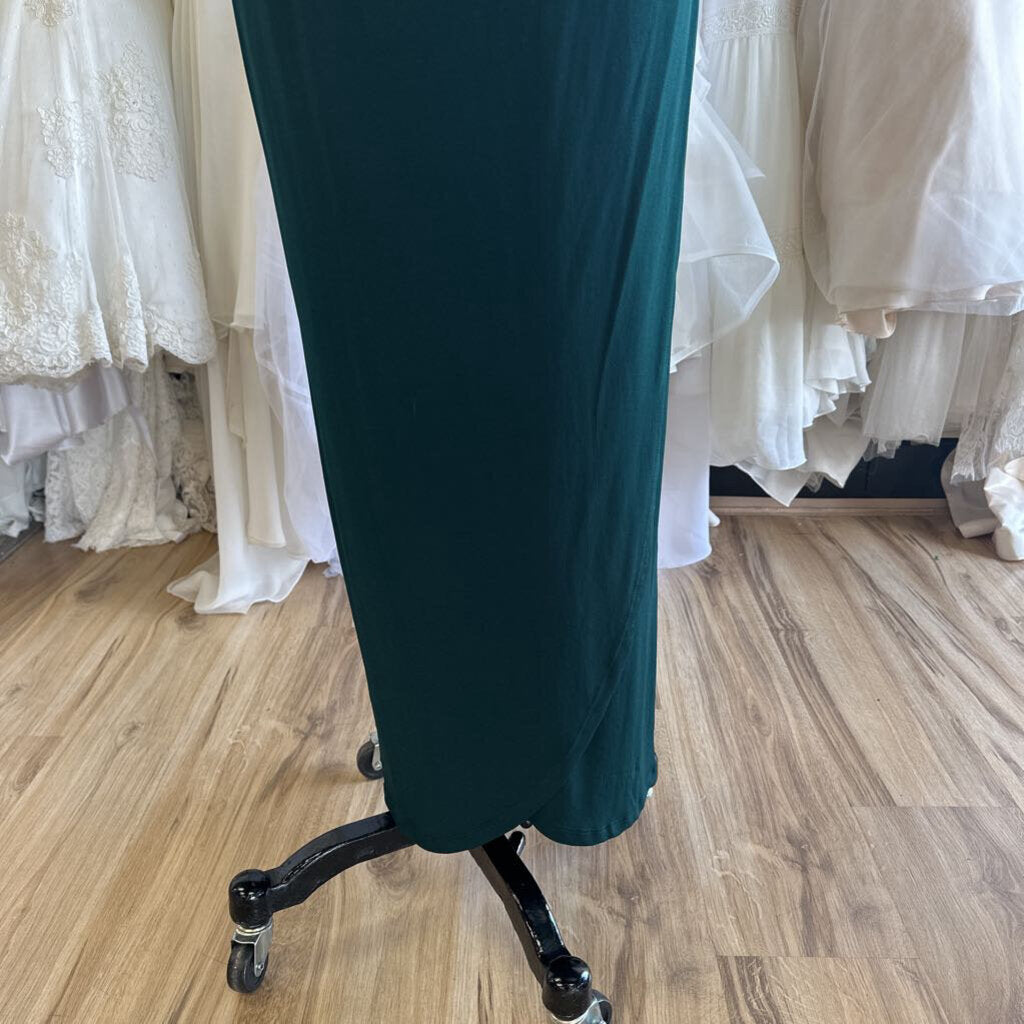 Connected Apparel Green Long Sleeve Ruched Long Formal Dress 6