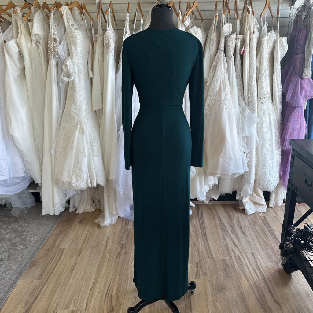 Connected Apparel Green Long Sleeve Ruched Long Formal Dress 6