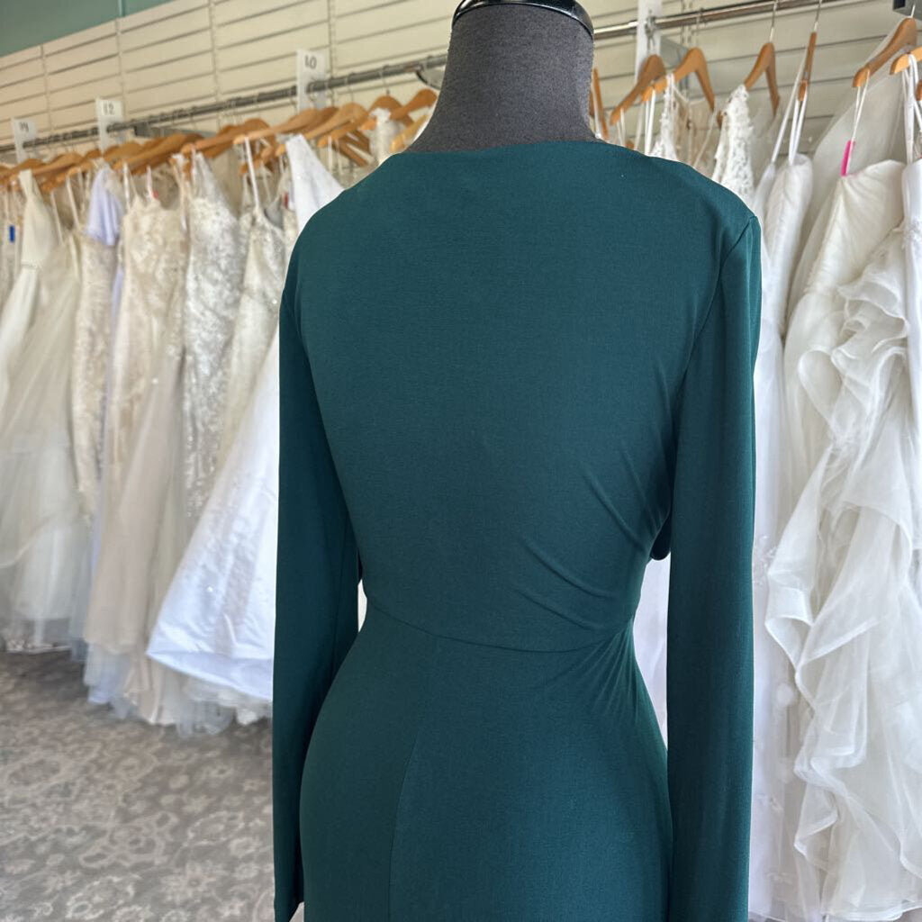 Connected Apparel Green Long Sleeve Ruched Long Formal Dress 6
