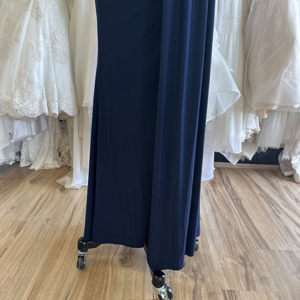 Vince Camuto Navy Long Sleeve Ruched Long Formal Dress 8