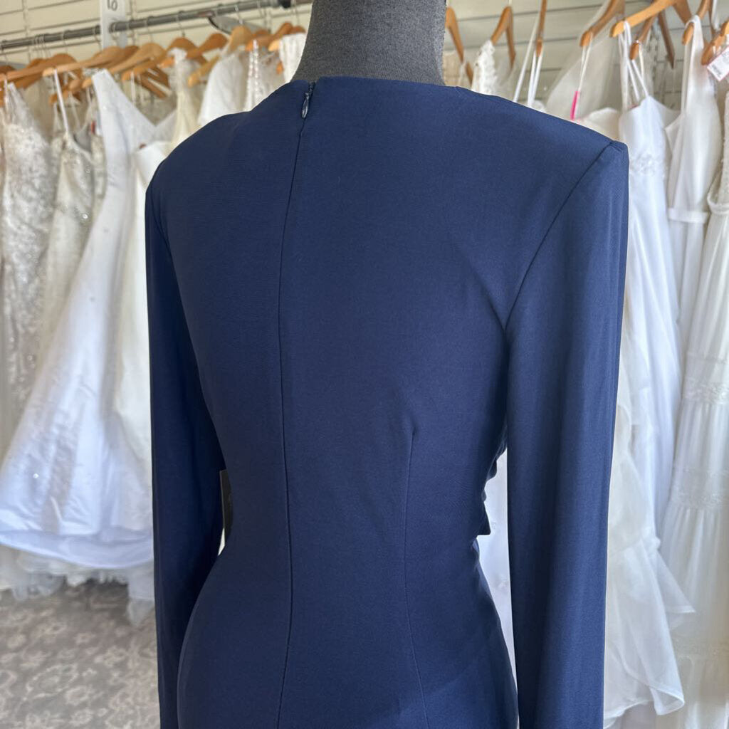 Vince Camuto Navy Long Sleeve Ruched Long Formal Dress 8