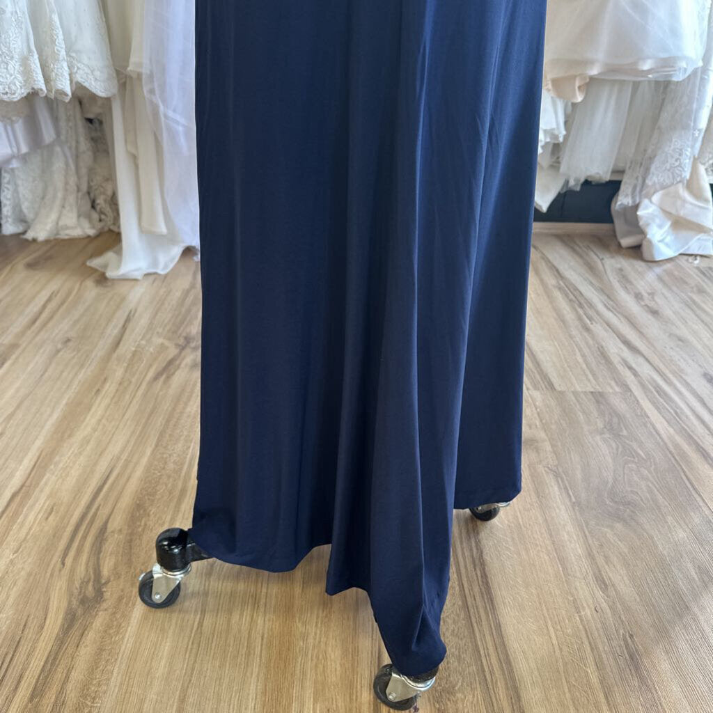 Vince Camuto Navy Long Sleeve Ruched Long Formal Dress 8