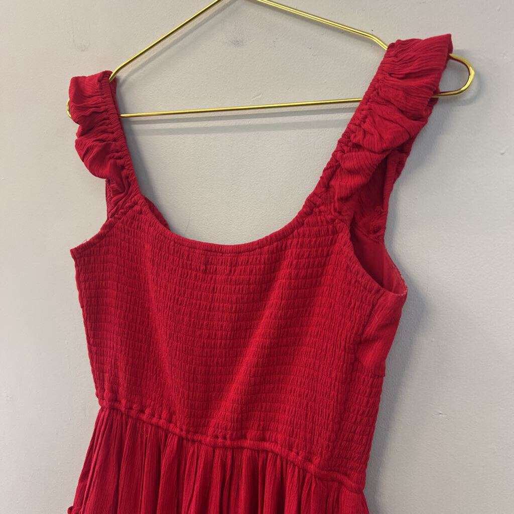 Hollister Red Smoked Detail Tired Skirt Dress Medium