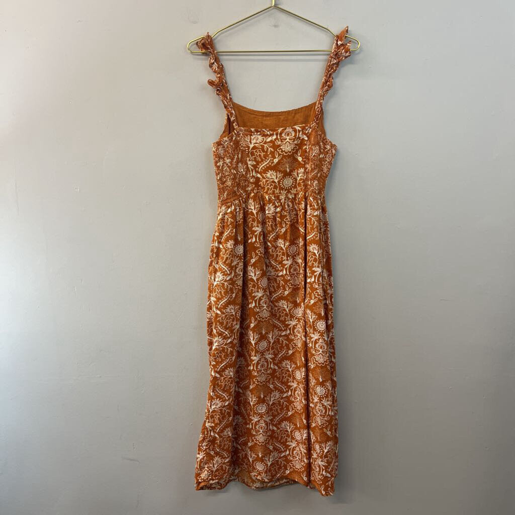 Mata Traders Orange/ Cream Print Maxi Dress Small