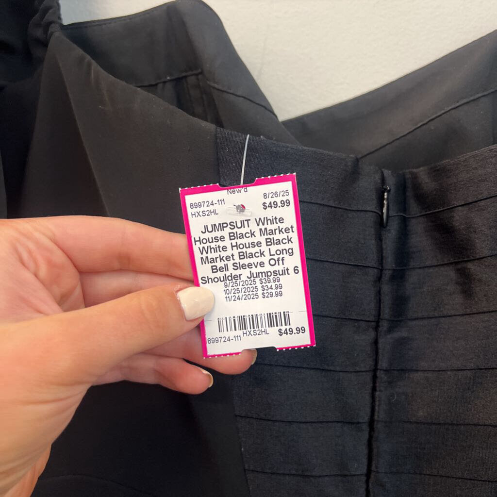 White House Black Market Black Long Bell Sleeve Off Shoulder Jumpsuit 6