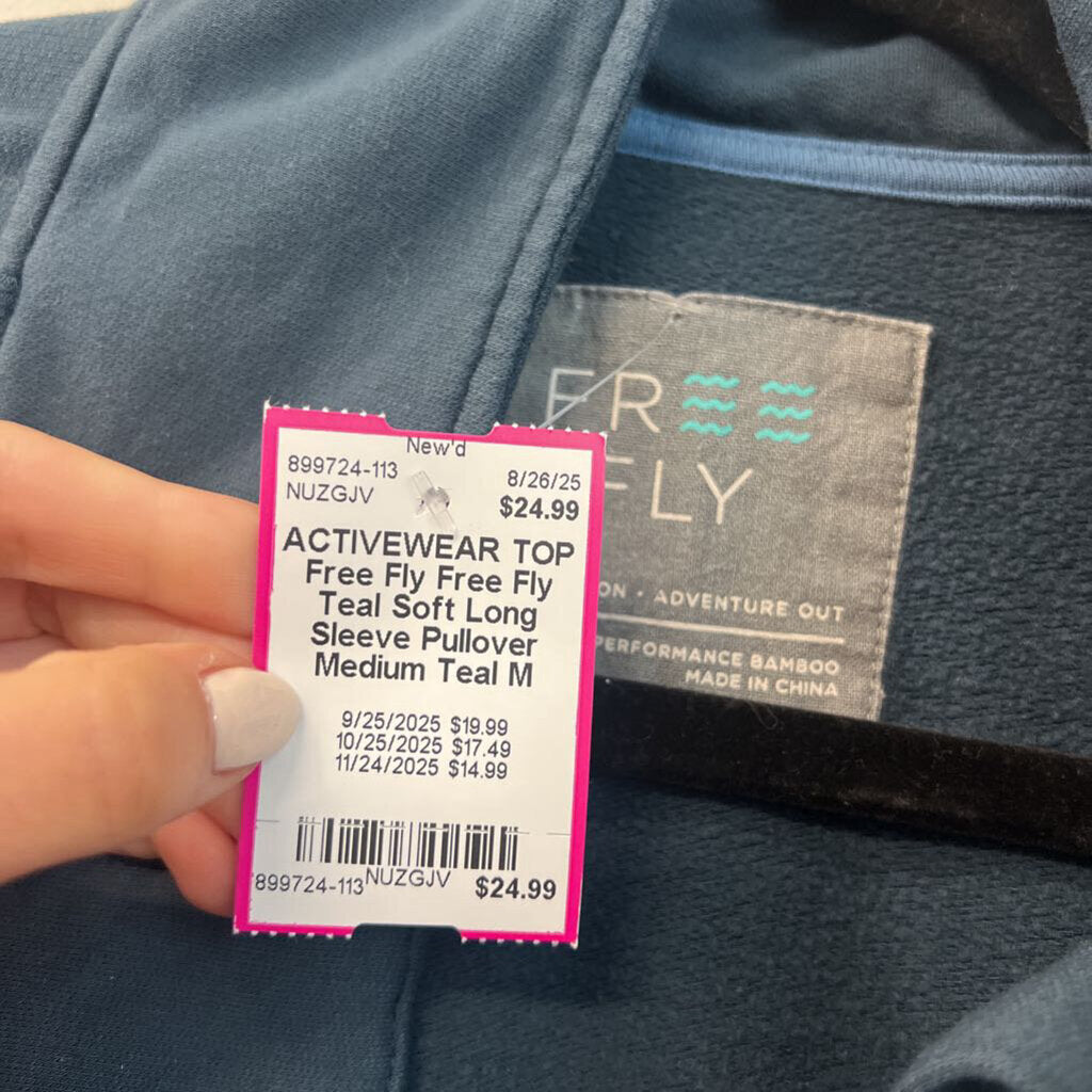 Free Fly Teal Soft Long Sleeve Pullover Medium