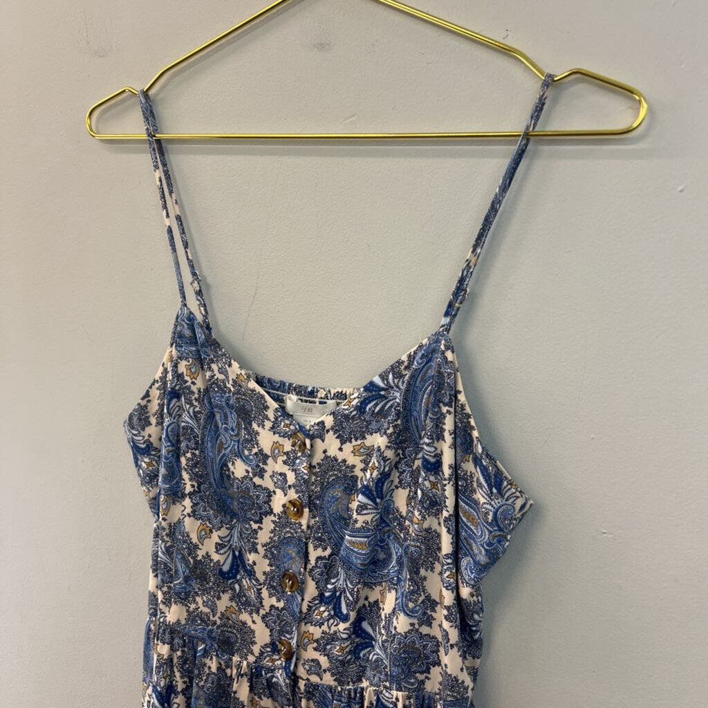 H&M Beige/ Blue Paisley Print Button Front Midi Dress 8