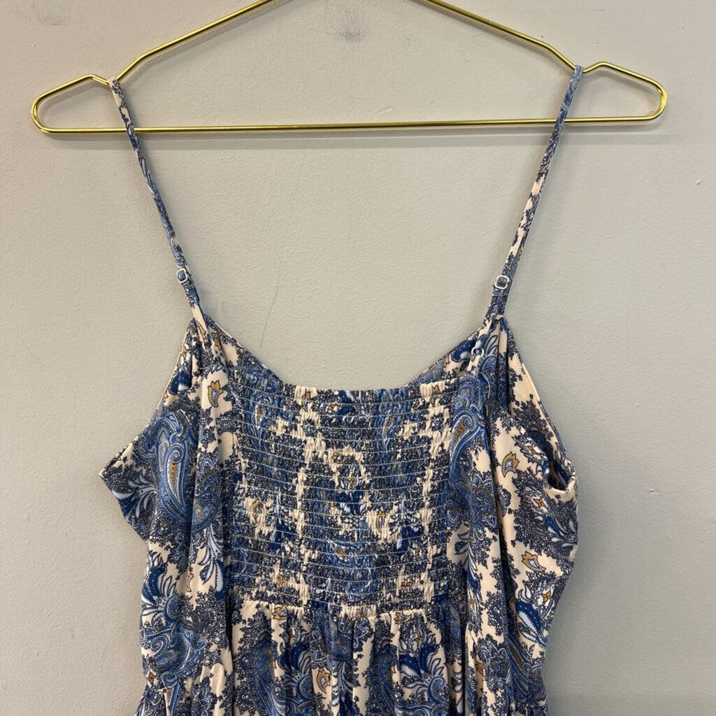 H&M Beige/ Blue Paisley Print Button Front Midi Dress 8