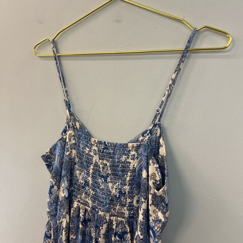 H&M Beige/ Blue Paisley Print Button Front Midi Dress 8