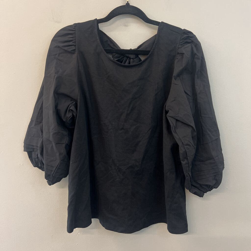 Crown and Ivy Black Puff Long Sleeve Tie Back Top Extra Large