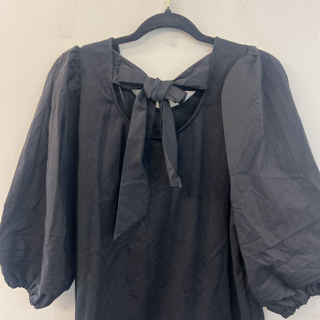 Crown and Ivy Black Puff Long Sleeve Tie Back Top Extra Large