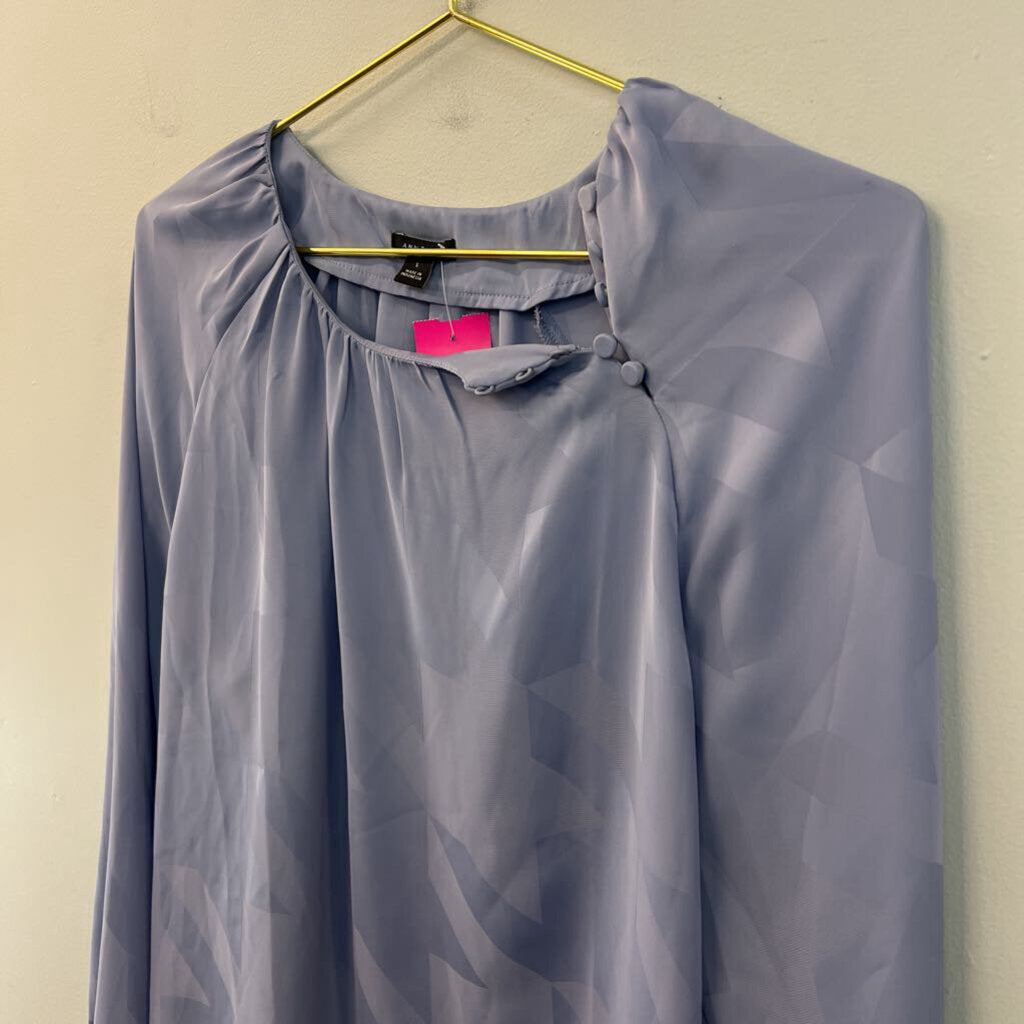 Ann Taylor Blue Textured Print Long Sleeve Top Small