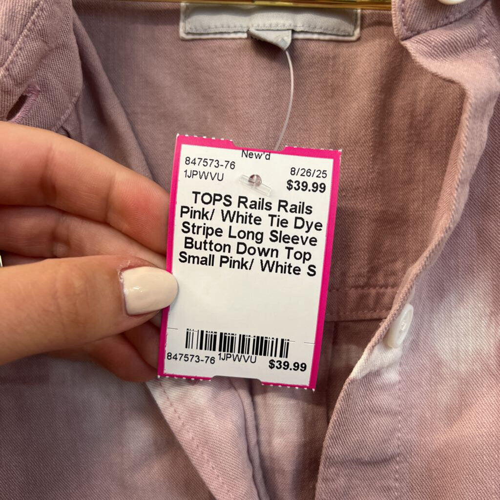 Rails Pink/ White Tie Dye Stripe Long Sleeve Button Down Top Small