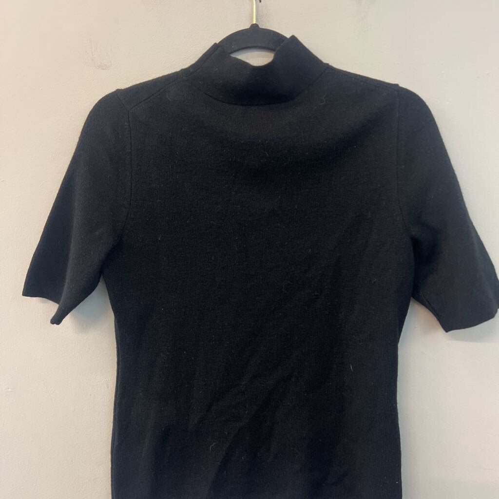 Ann Taylor Black Knit Short Sleeve Mock Neck Top Medium