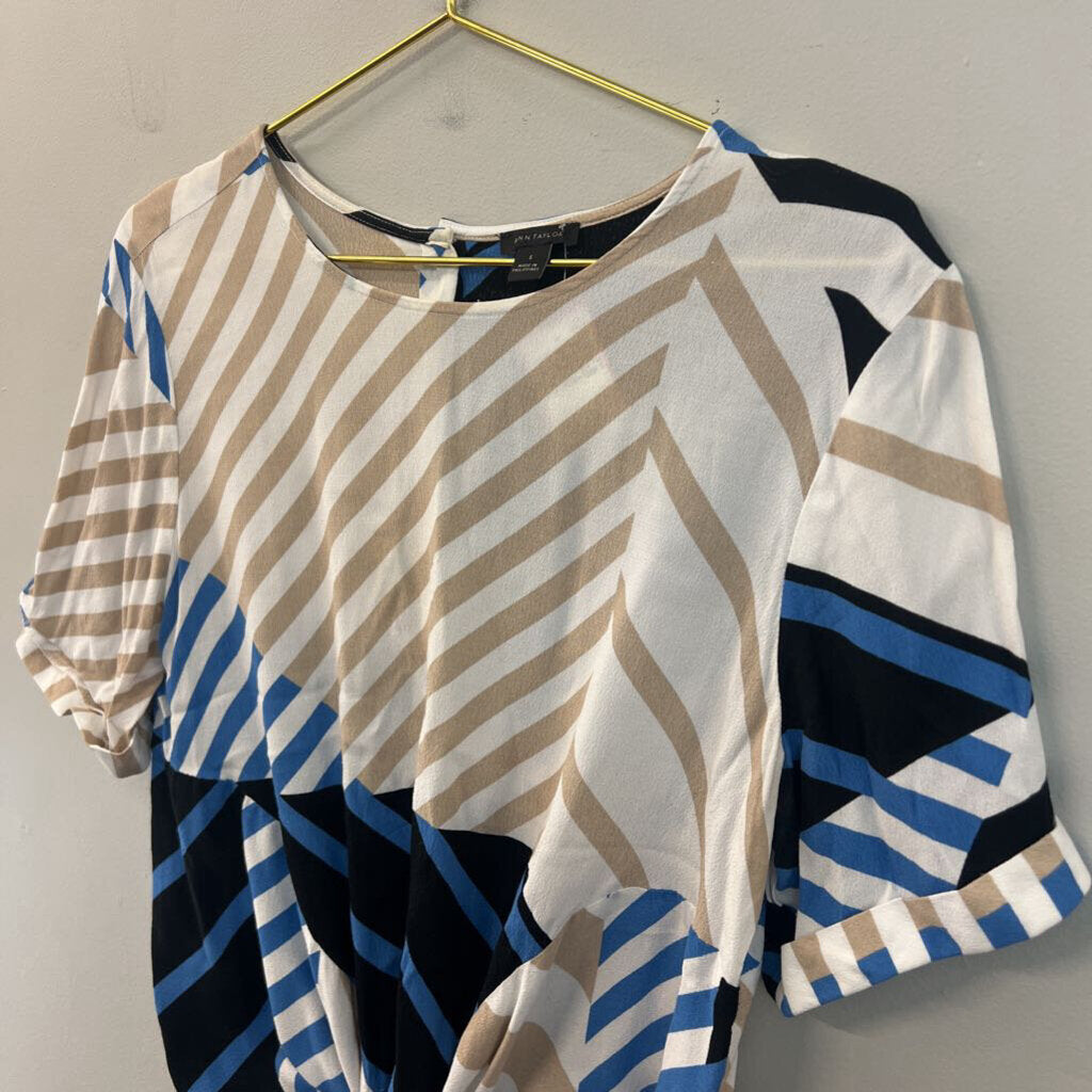 Ann Taylor White/ Multi Print Short Sleeve Tie Front Top Small