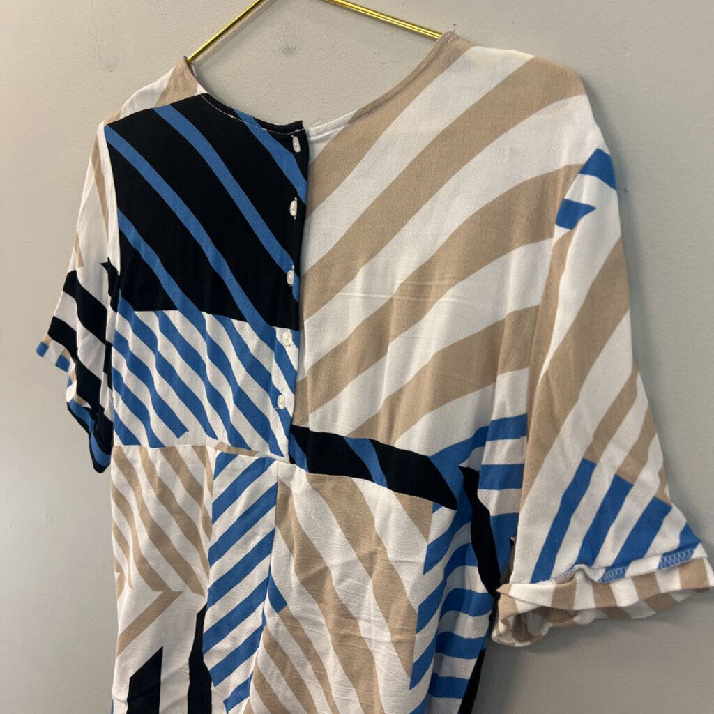 Ann Taylor White/ Multi Print Short Sleeve Tie Front Top Small