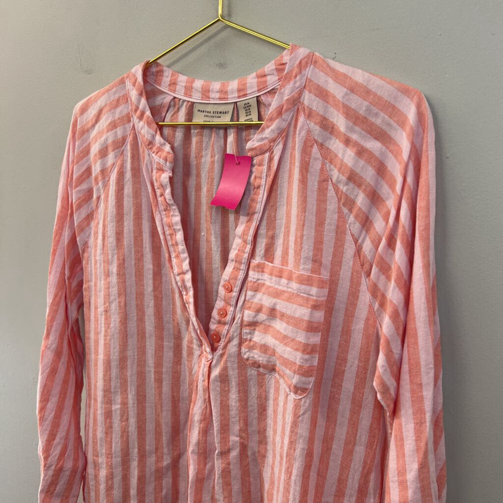 Martha Stewart Pink Striped Long Sleeve Dress Medium