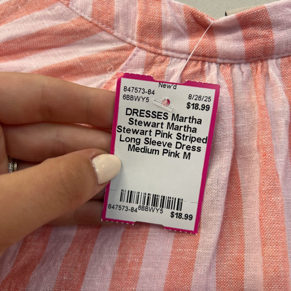 Martha Stewart Pink Striped Long Sleeve Dress Medium