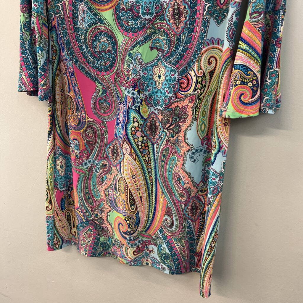 Tommy Hilfiger Blue/ Multi Paisley Print Long Sleeve Dress 8