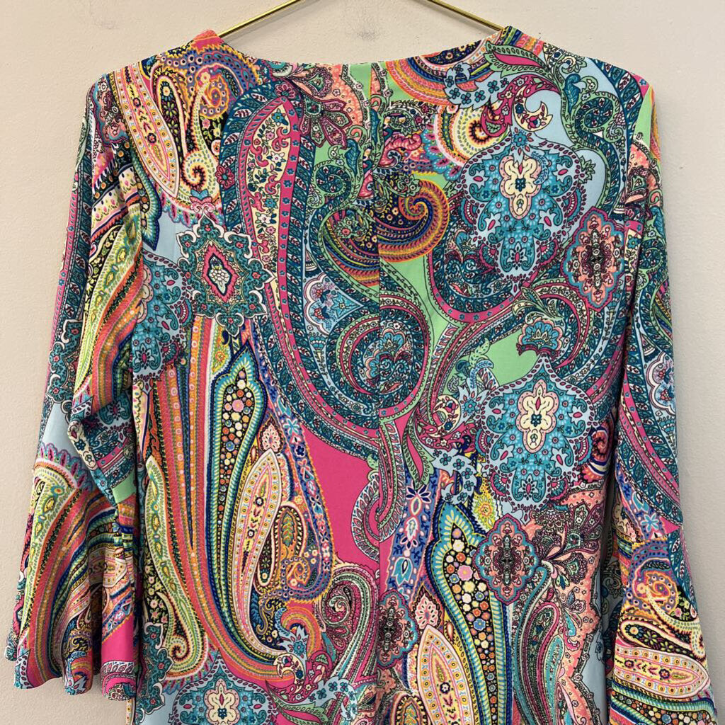 Tommy Hilfiger Blue/ Multi Paisley Print Long Sleeve Dress 8