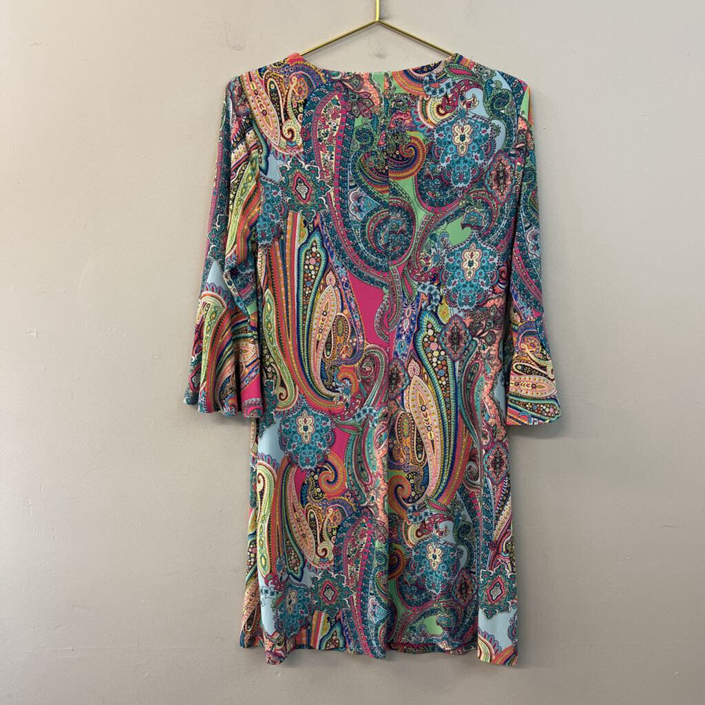 Tommy Hilfiger Blue/ Multi Paisley Print Long Sleeve Dress 8