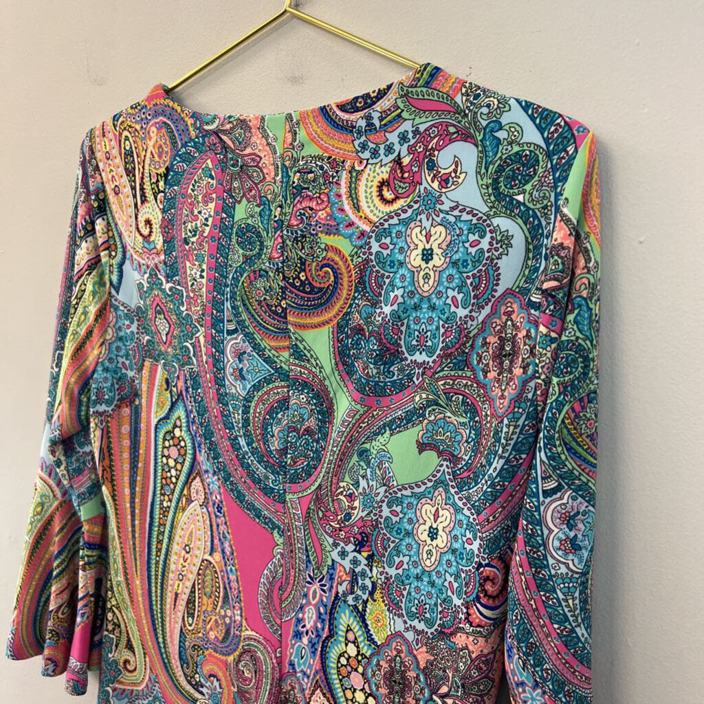 Tommy Hilfiger Blue/ Multi Paisley Print Long Sleeve Dress 8