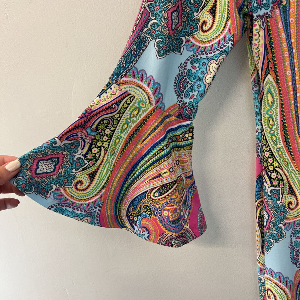 Tommy Hilfiger Blue/ Multi Paisley Print Long Sleeve Dress 8