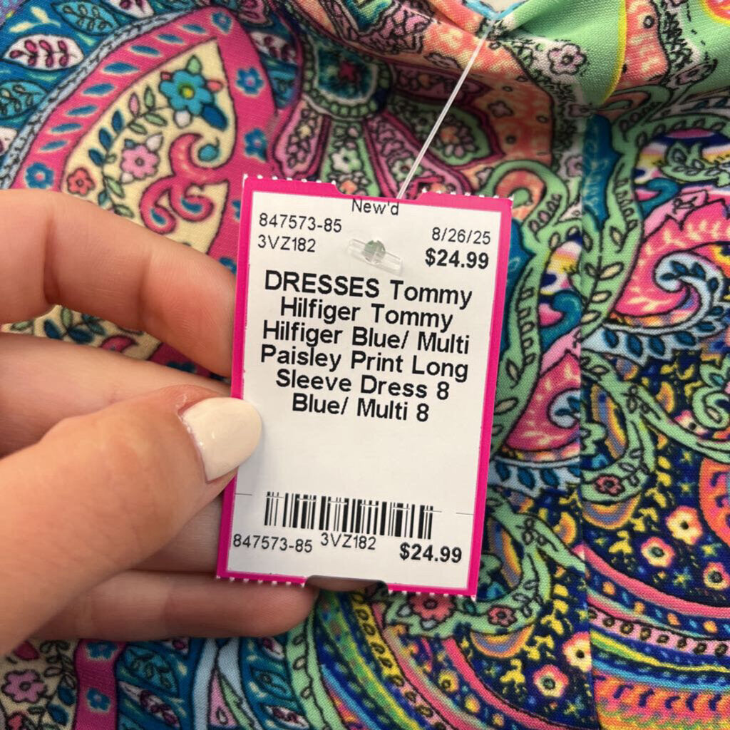 Tommy Hilfiger Blue/ Multi Paisley Print Long Sleeve Dress 8