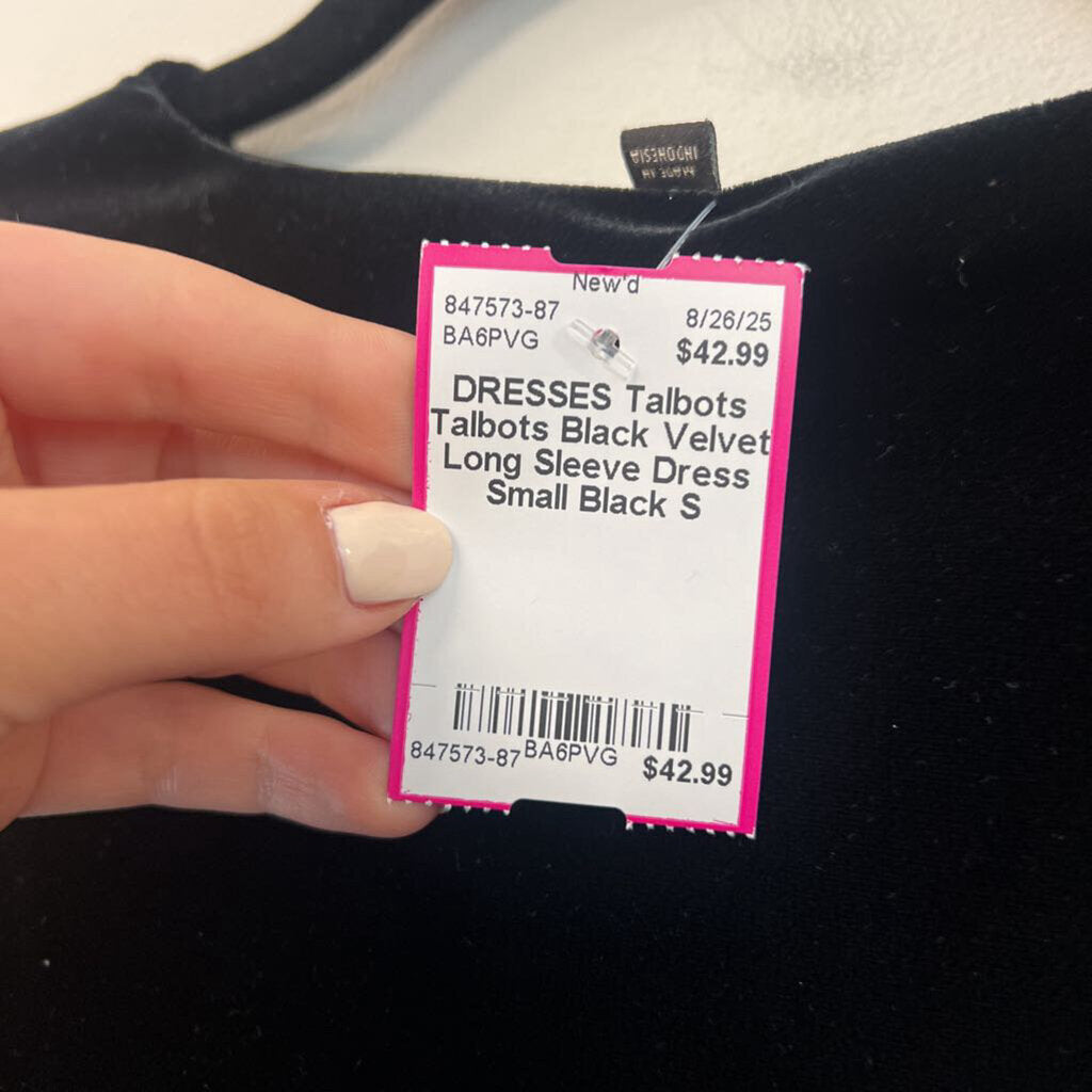 Talbots Black Velvet Long Sleeve Dress Small