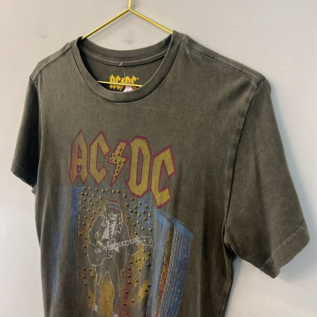 ACDC Grey Studded Short Sleeve Graphic Tee Extra Small