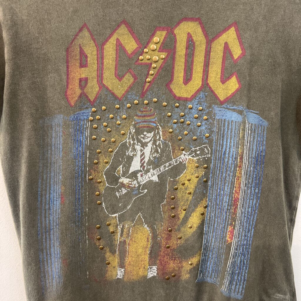 ACDC Grey Studded Short Sleeve Graphic Tee Extra Small