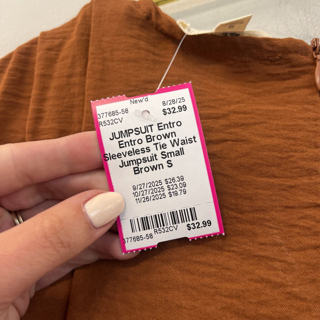 Entro Brown Sleeveless Tie Waist Jumpsuit Small