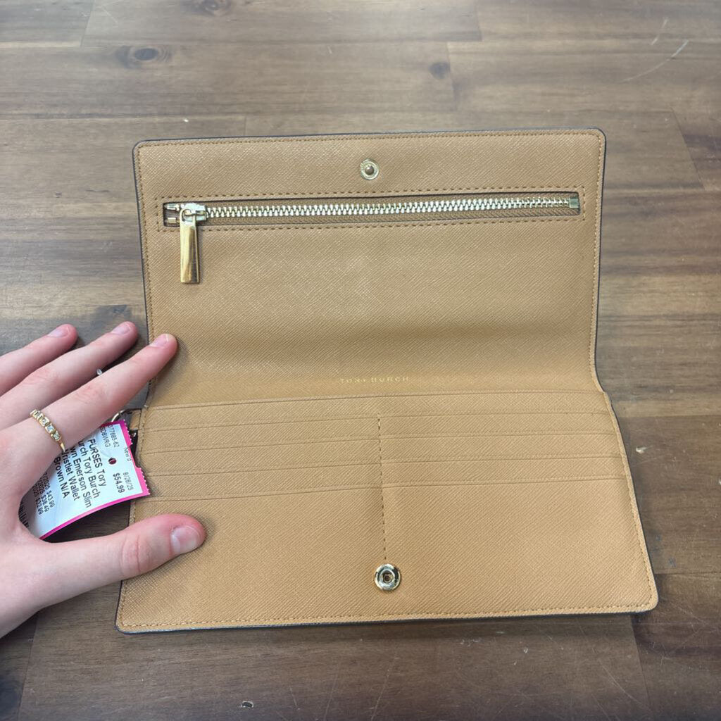 Tory Burch Brown Emerson Slim Wristlet Wallet