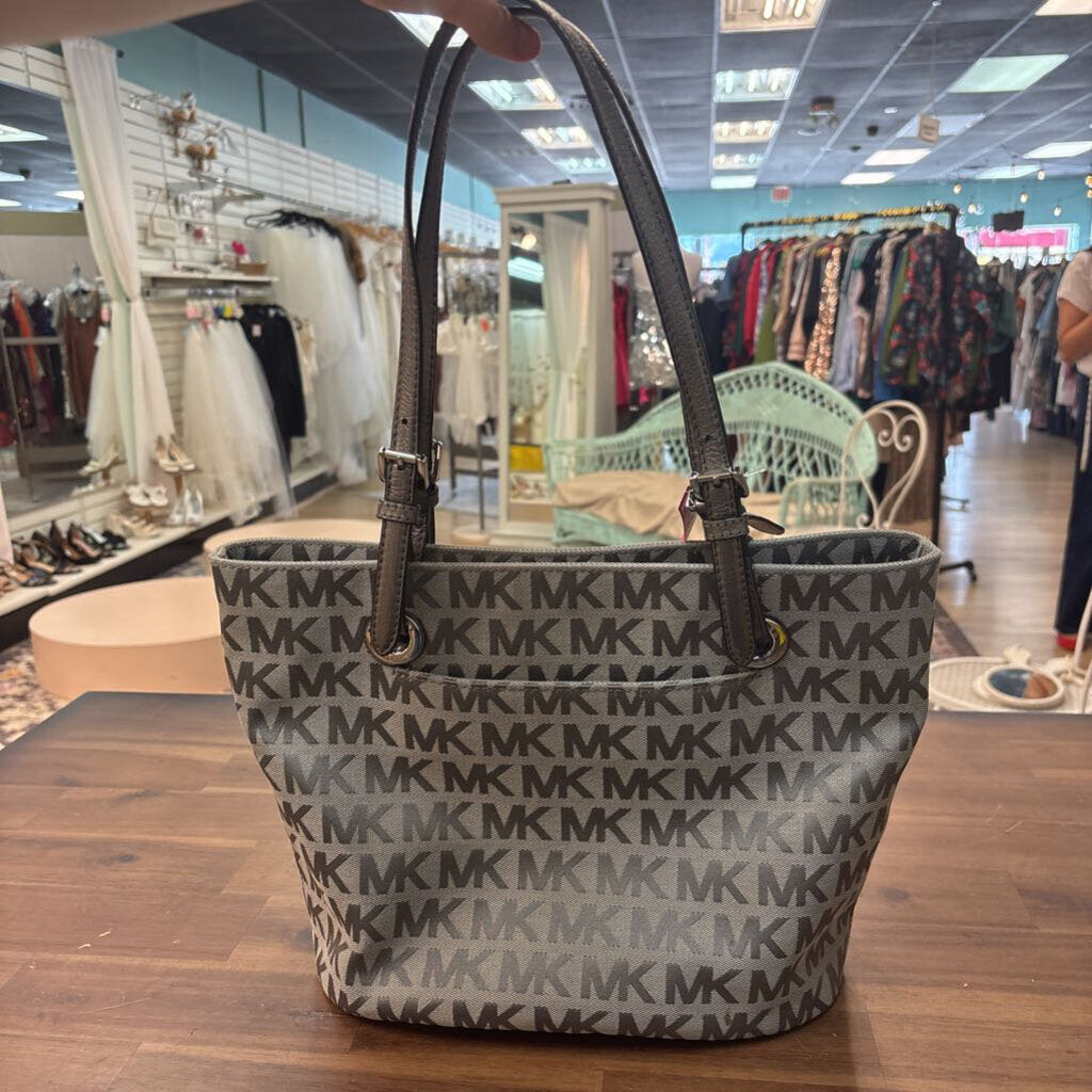Michael Kors Grey Canvas Logo Print Purse