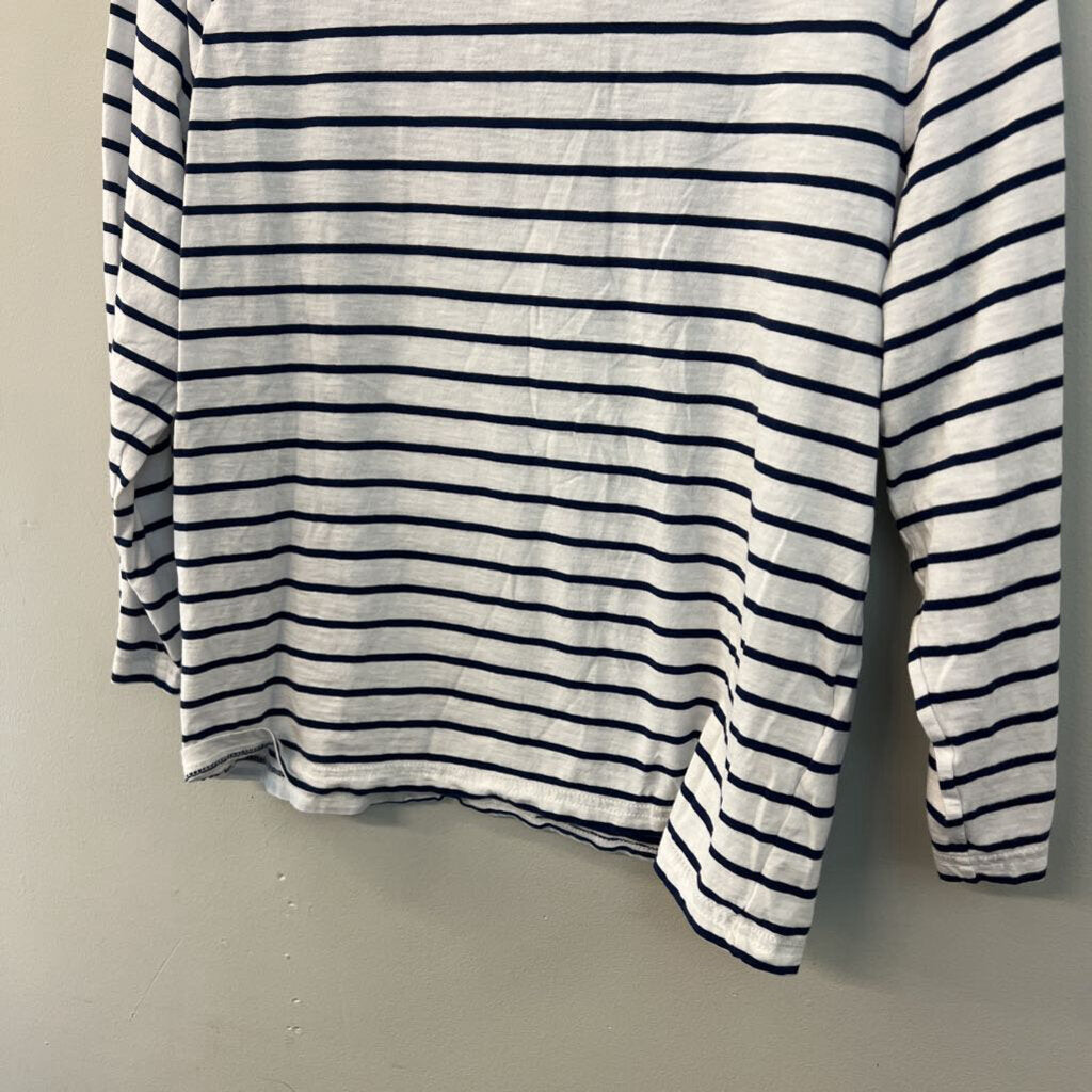 J Crew White/ Navy Striped Long Sleeve Top Medium