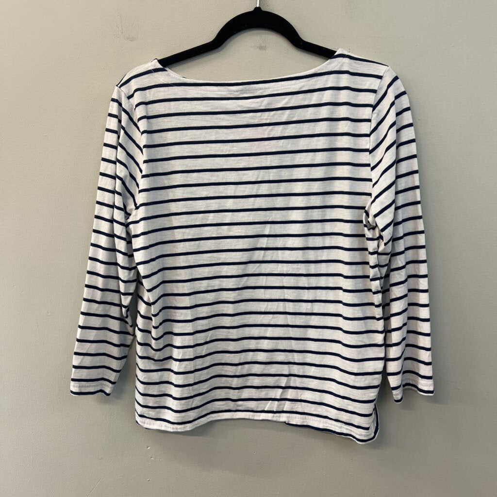 J Crew White/ Navy Striped Long Sleeve Top Medium