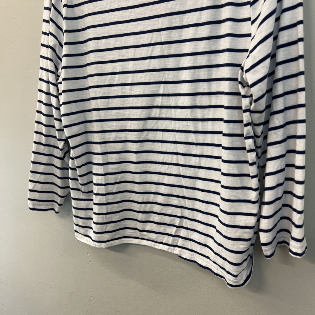 J Crew White/ Navy Striped Long Sleeve Top Medium