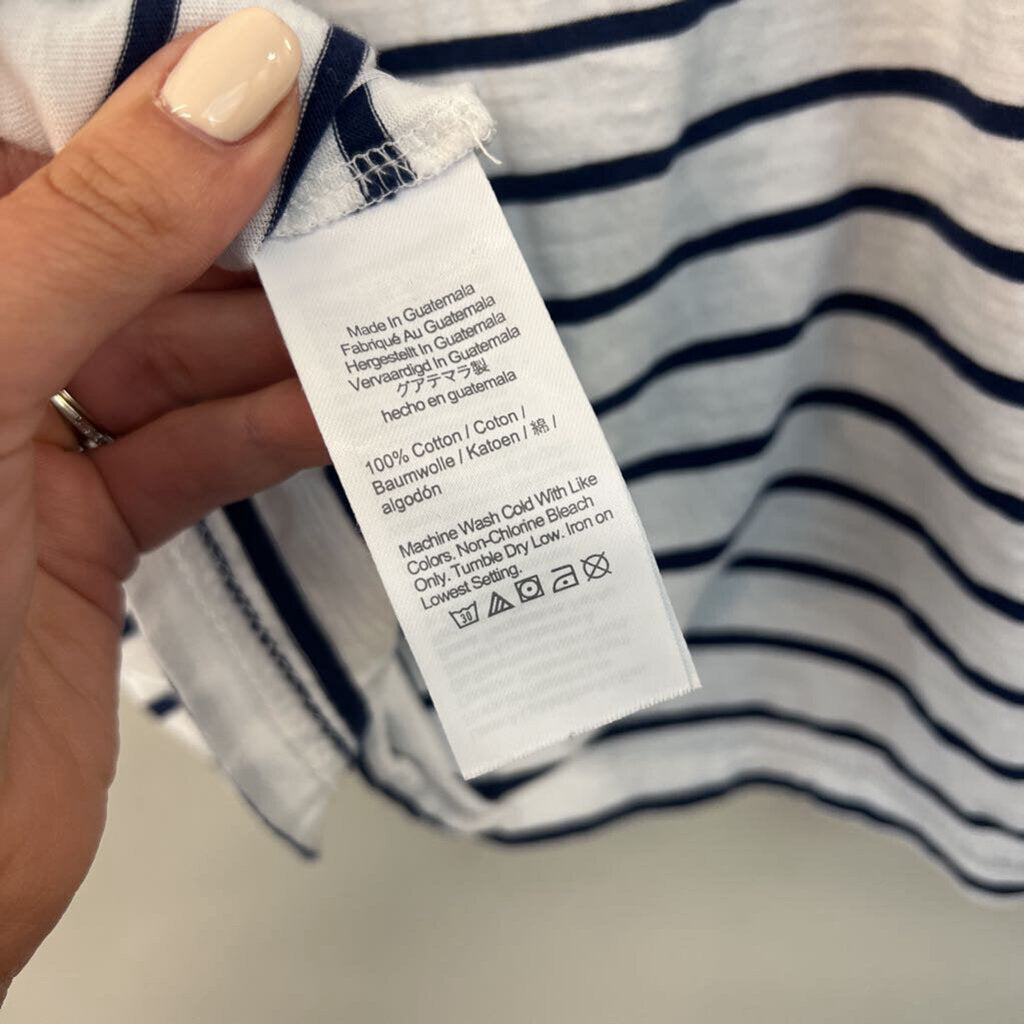 J Crew White/ Navy Striped Long Sleeve Top Medium
