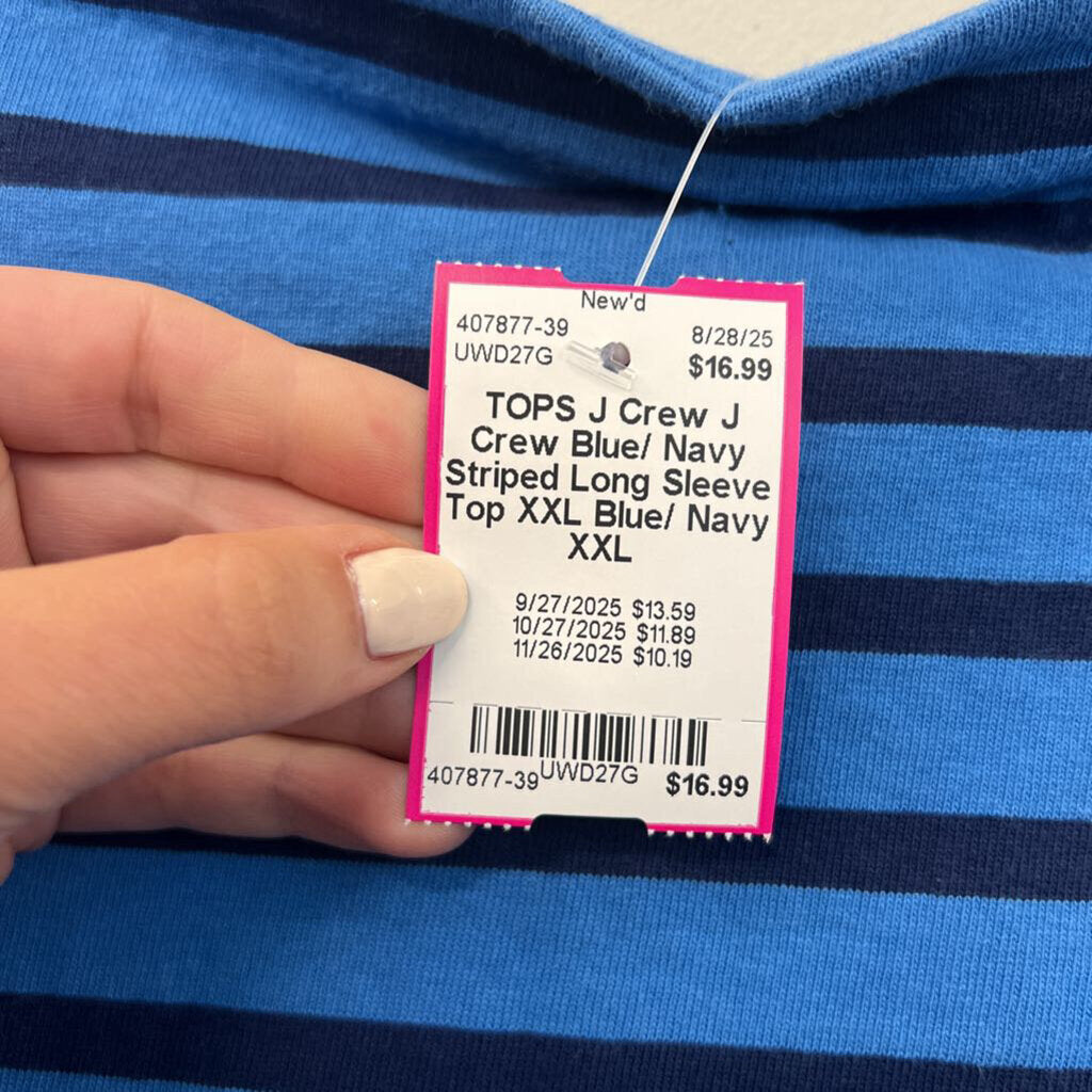 J Crew Blue/ Navy Striped Long Sleeve Top XXL