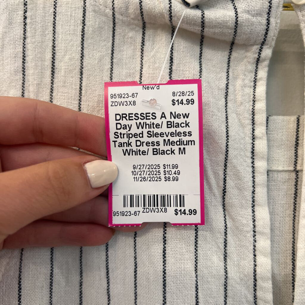 White/ Black Striped Sleeveless Tank Dress Medium