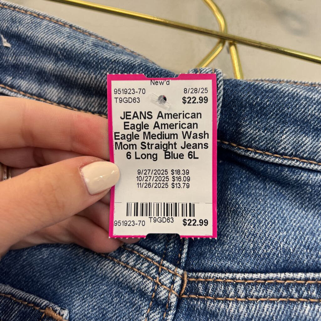 American Eagle Medium Wash Mom Straight Jeans 6 Long