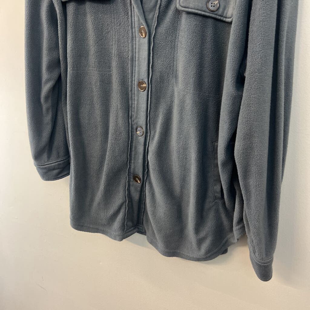 La Miel Blue Fleece Long Sleeve Shacket Top Large