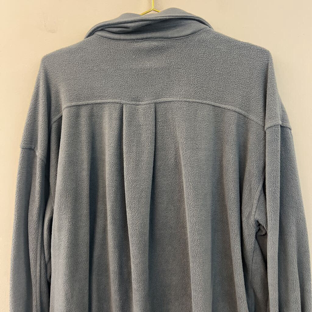 La Miel Blue Fleece Long Sleeve Shacket Top Large