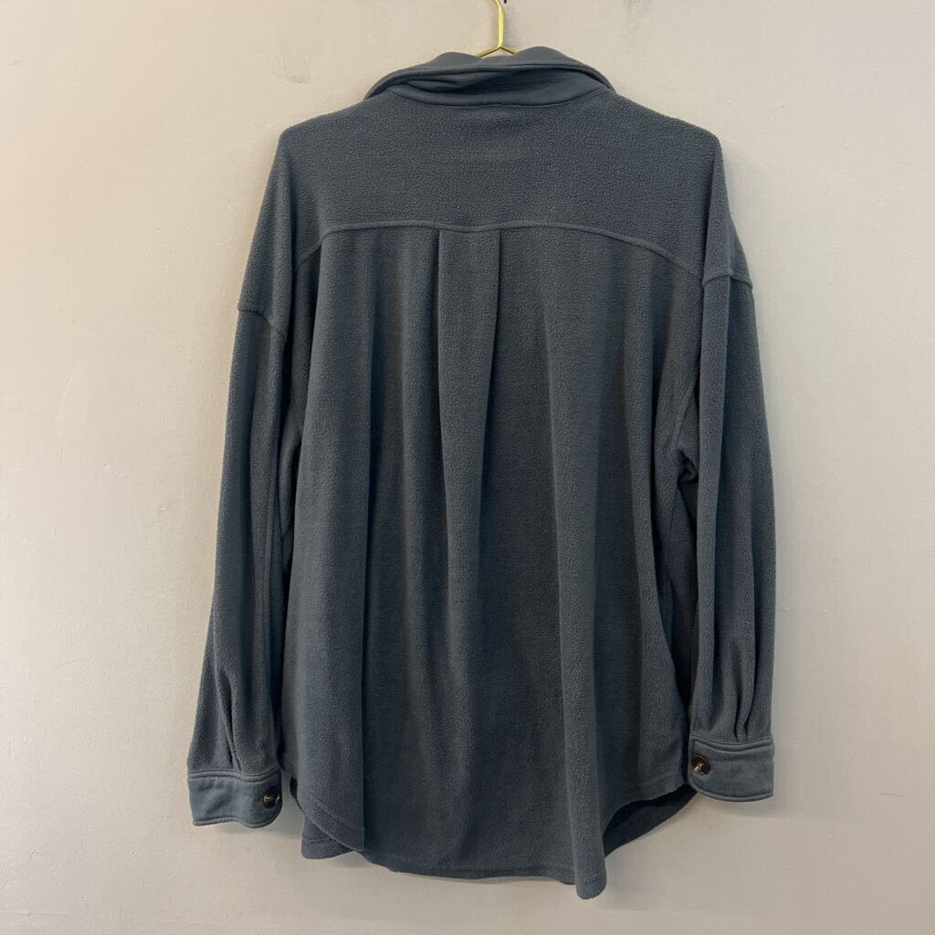 La Miel Blue Fleece Long Sleeve Shacket Top Large
