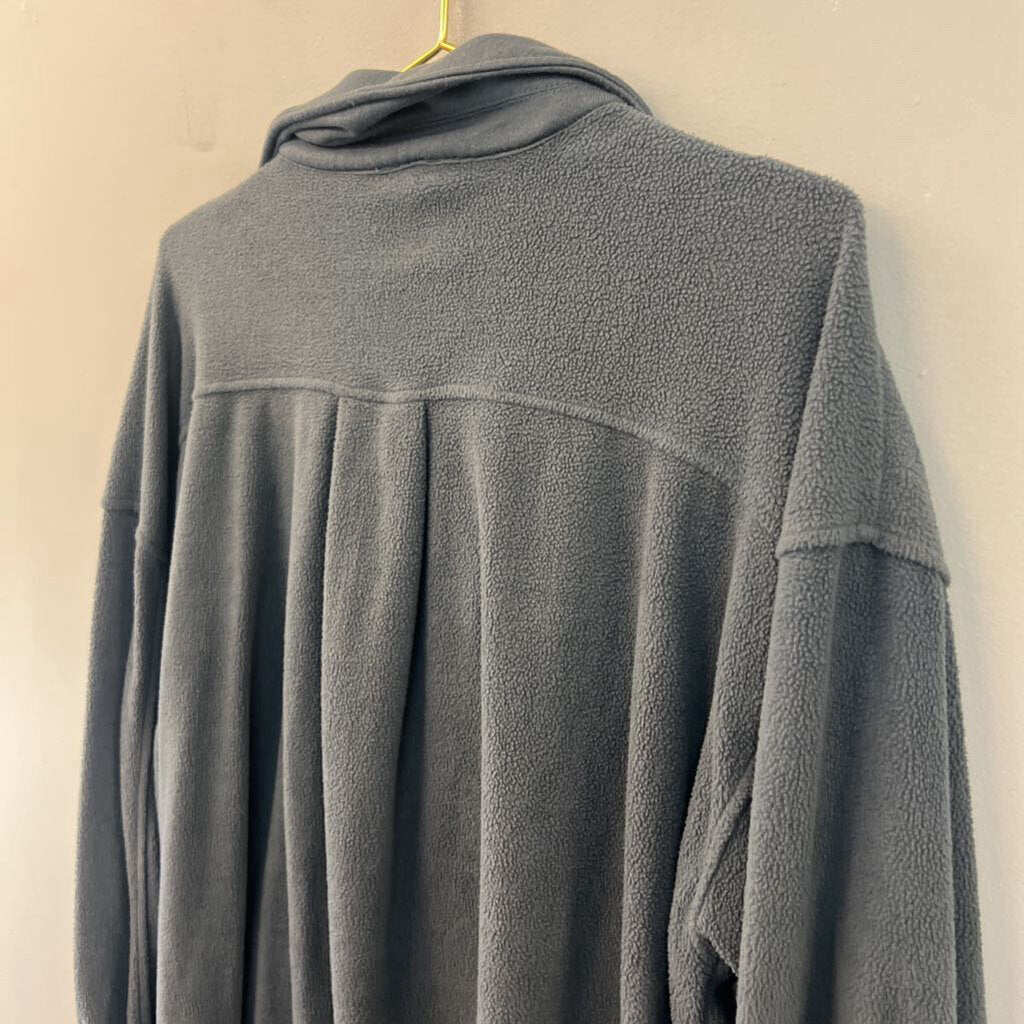 La Miel Blue Fleece Long Sleeve Shacket Top Large