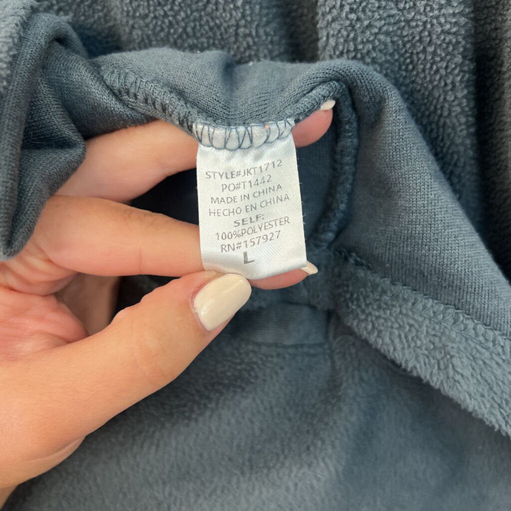 La Miel Blue Fleece Long Sleeve Shacket Top Large