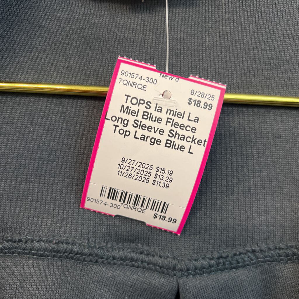La Miel Blue Fleece Long Sleeve Shacket Top Large