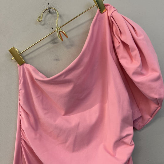 Intimately Free People Pink Short Puff Sleeve One Shoulder Bodysuit Medium